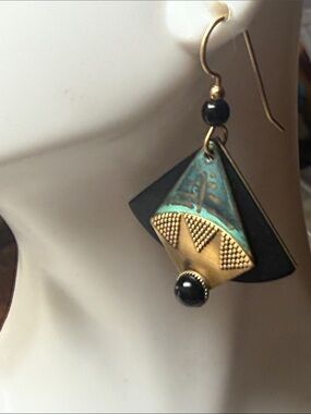 Artisan Made Turquoise-Patina & Black Geometric Drop Earrings